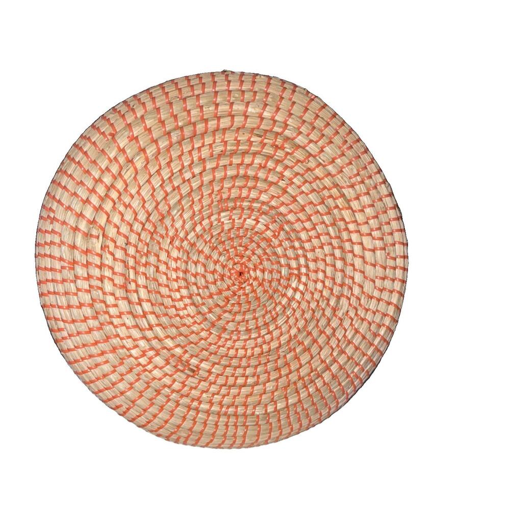 Round Wicker Lidded Decorative Basket Boho Beige/Orange 16in Freestanding - Picture 7 of 7